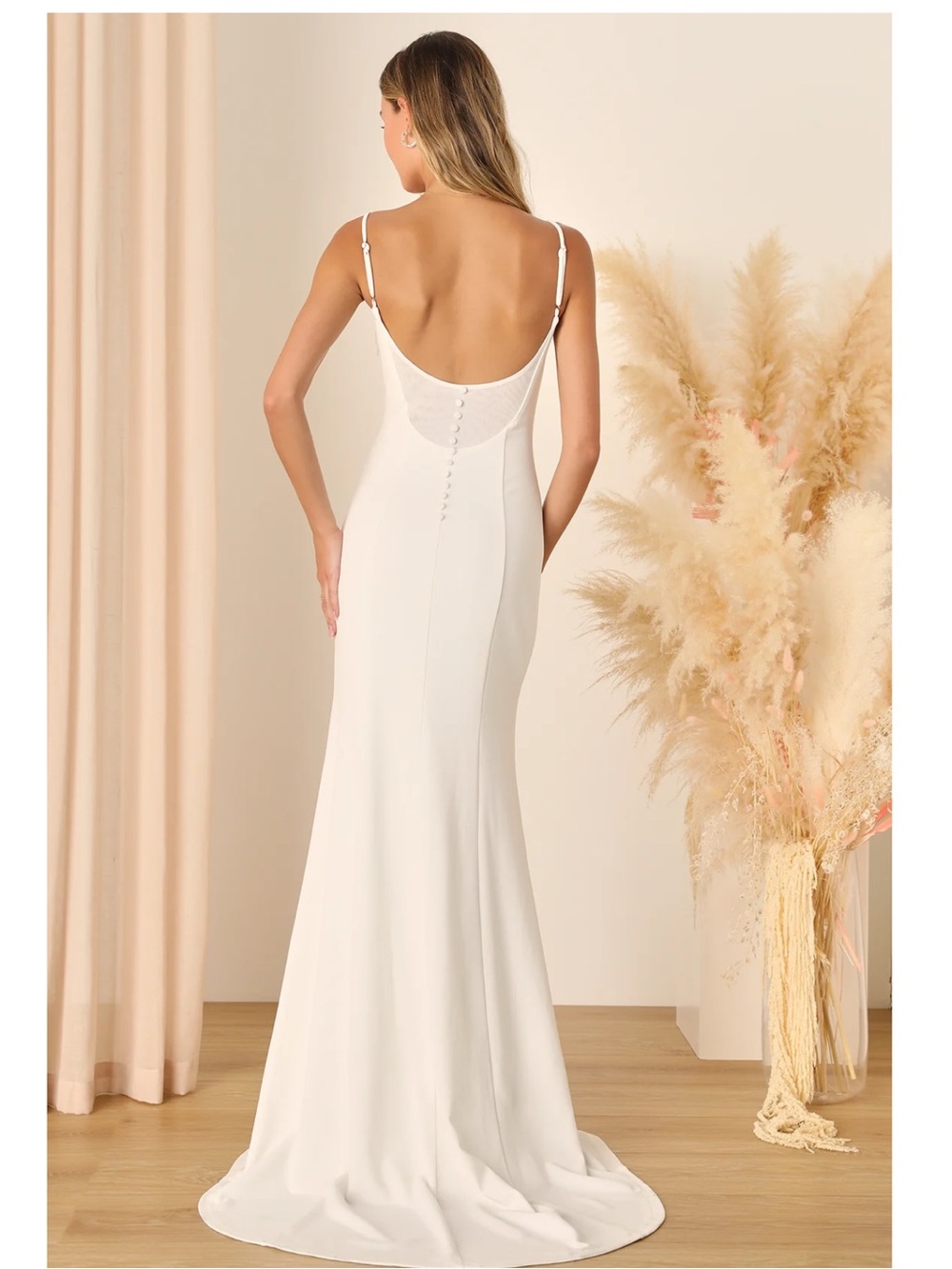 Lulus Blessed Romance White Sleeveless Faux Button Back Crepe Mermaid Maxi Dress